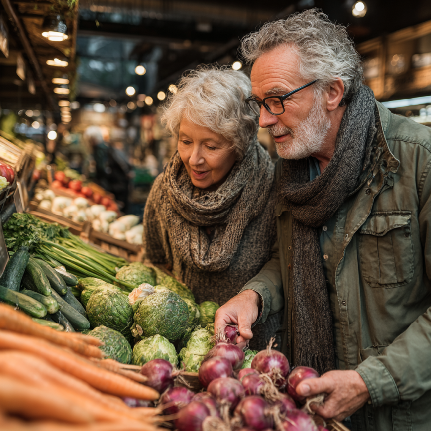 Активні літні люди готують здорову їжу